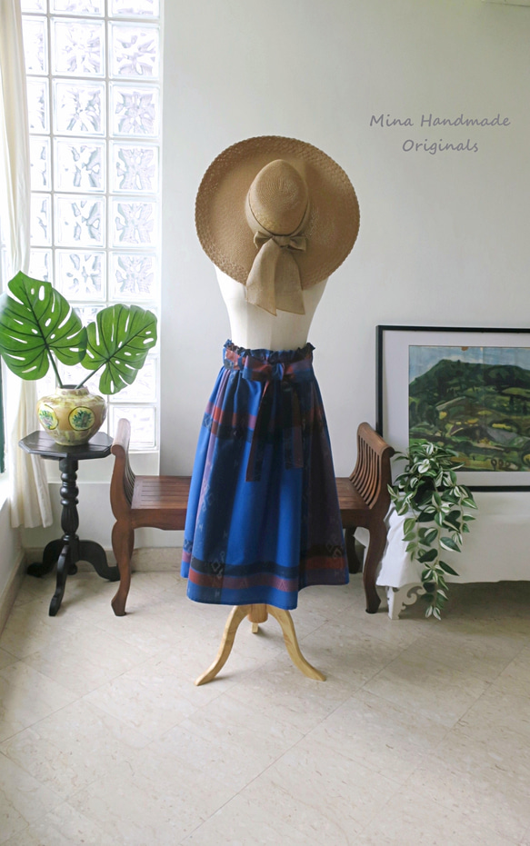 【インドネシア/サロン】選べる４種・ロングスカート・②イカット柄（グリーン）・シンガポールから送料無料 11枚目の画像