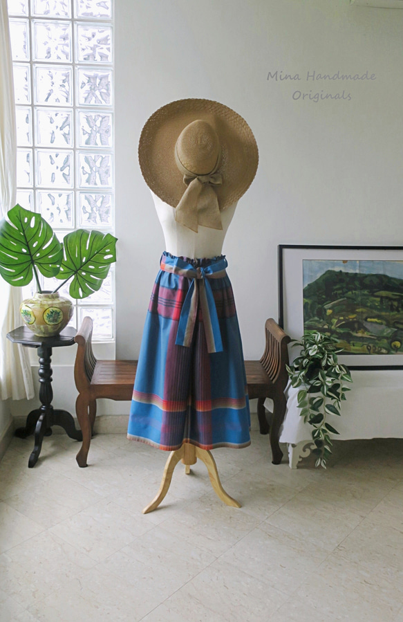 【インドネシア/サロン】選べる４種・ロングスカート・③チェック（オレンジ）・シンガポールから送料無料 12枚目の画像