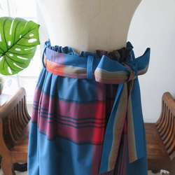 【インドネシア/サロン】選べる４種・ロングスカート・④チェック（ブルー）・シンガポールから送料無料 5枚目の画像