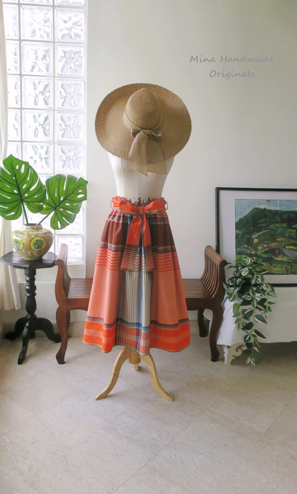 【インドネシア/サロン】選べる４種・ロングスカート・④チェック（ブルー）・シンガポールから送料無料 10枚目の画像