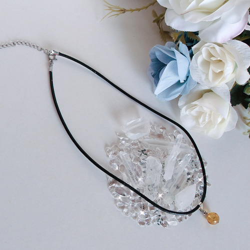 琥珀 天然石のサージカルステンレス 本革 チョーカー ネックレス