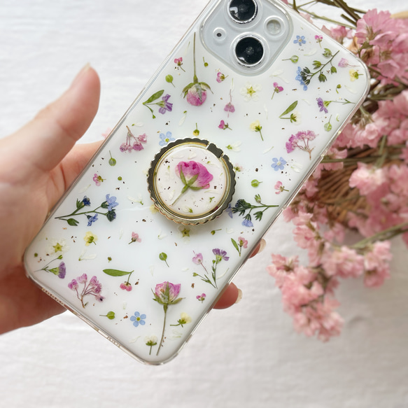 【春爛漫】 押し花スマホケース　全機種対応　手帳型ケース　ソフトケース　iphoneケース　スマホリング　アンドロイド　 1枚目の画像