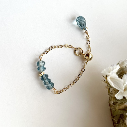 14kgf 天然石 ロンドンブルートパーズ チェーンリング 指輪 14kgf