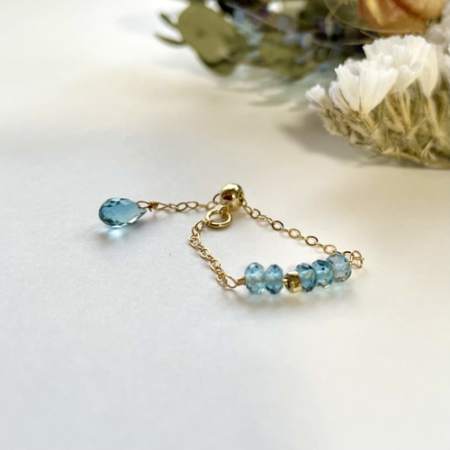 14kgf 天然石 ロンドンブルートパーズ チェーンリング 指輪