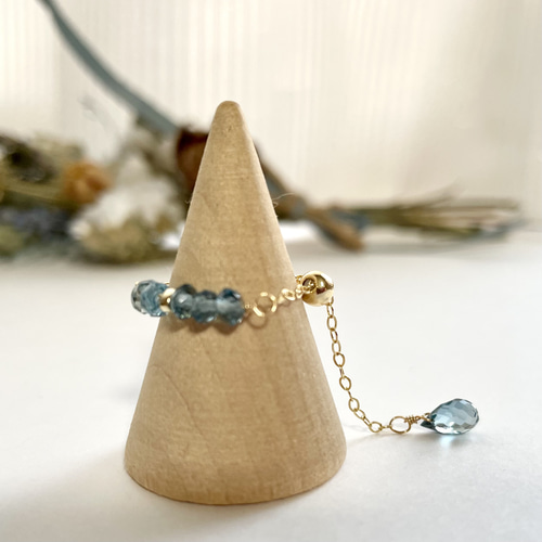 14kgf 天然石 ロンドンブルートパーズ チェーンリング 指輪 14kgf 天然石 ロンドンブルートパーズ チェーンリング 指輪 14kgf