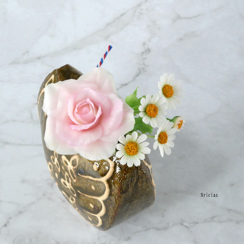 再販＞ バラ ミニ 一輪 短い ピンク✿クレイフラワーNO.GH1-SP2 アート