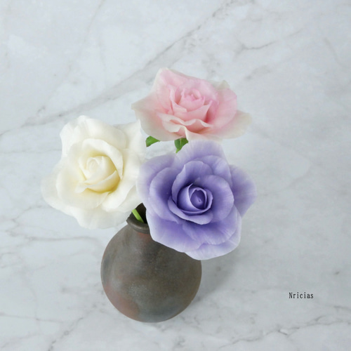 再販＞ バラ ミニ 一輪 短い ピンク✿クレイフラワーNO.GH1-SP2 アート