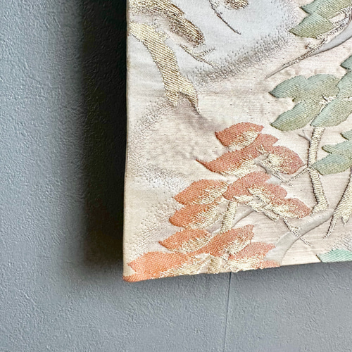 帯のタペストリー 淡い白金に松林 テーブルランナー使用可 小物 和