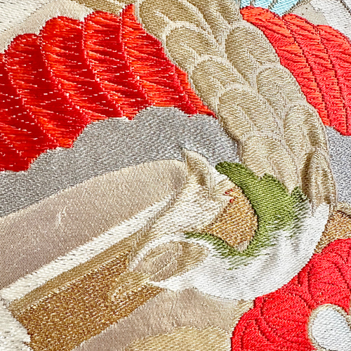 帯のタペストリー 金色に菊と桐と鳳凰 テーブルランナー使用可 小物 和