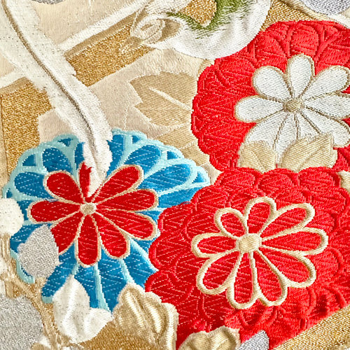 帯のタペストリー 金色に菊と桐と鳳凰 テーブルランナー使用可 小物 和