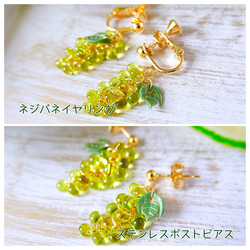 creema限定！ひんやりクリアマスカットのイヤリング、ピアス&ネックレスセット(受注制作)《夏　葡萄　グリーン》 6枚目の画像