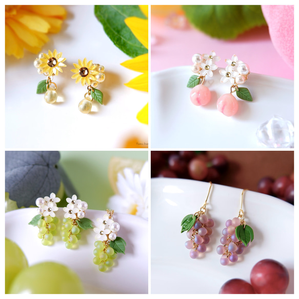 creema限定！ひんやりクリアマスカットのイヤリング、ピアス&ネックレスセット(受注制作)《夏　葡萄　グリーン》 15枚目の画像