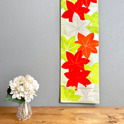 帯のタペストリー　涼しげな紅葉　テーブルランナー使用可　小物　和モダン　着物　リメイク インテリア　和室 2枚目の画像