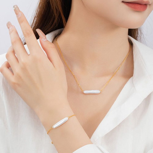 【超特価sale開催】  S925 純銀バロックパール2点セット／ネックレス＆ブレスレット アクセサリー