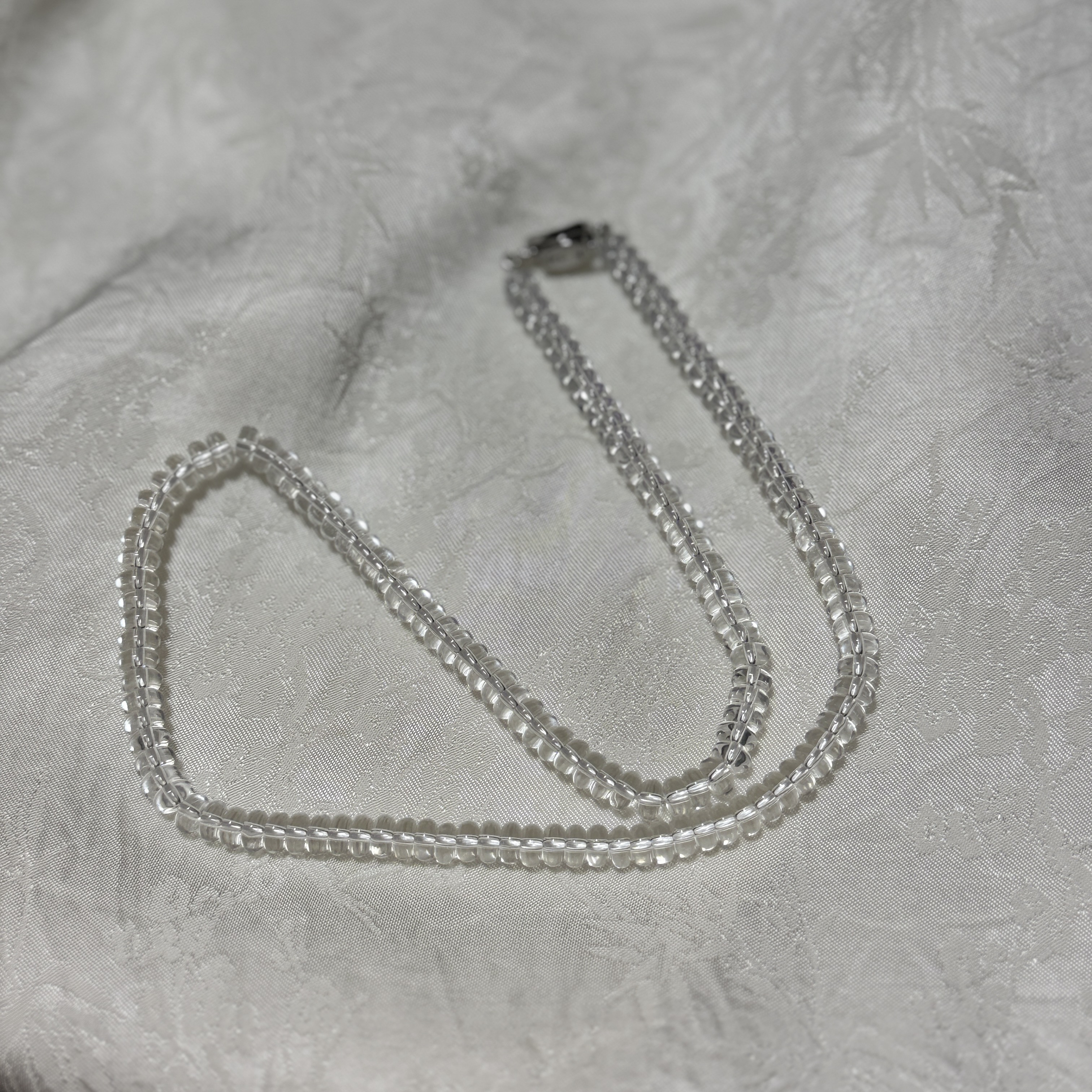 一点物　925シルバー留め具付き 極上白水晶（クリスタル）平玉ネックレス「3日内発送」期間限定特価