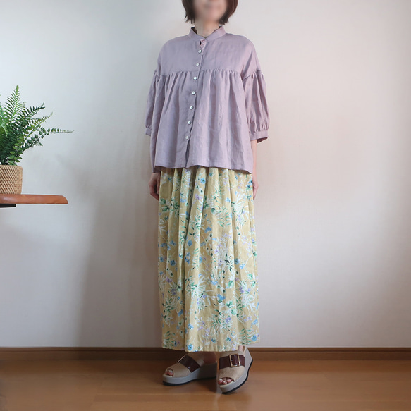 今夏入荷ゆったり涼感ふんわりリネン　スタンドギャザーブラウス（リネン／全４色） 19枚目の画像