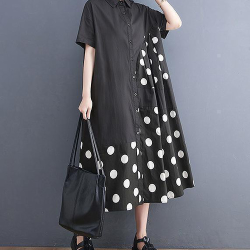 大きいサイズ レディース ロング　ワンピース　ドット　春夏 秋 新品 半袖 ワンピース ドットワンピース ロング ドット柄 半袖 水玉 ドット