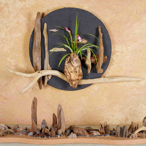 流木で描く山水画（M size）流木アート、壁装飾、円形 ＃5 絵画 金澤