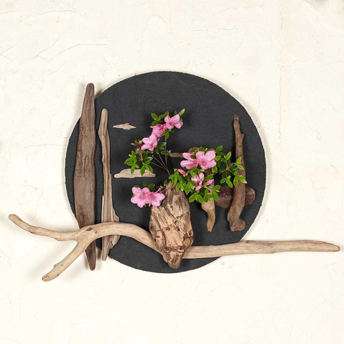 流木で描く山水画（M size）流木アート、壁装飾、円形 ＃5 絵画 金澤