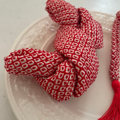 七五三 髪飾り かのこ ちんころセット 赤色 総絞り ヘッドドレス