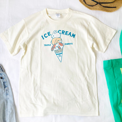 【７月下旬発送】うさぎアイスＴシャツ（クリーム）｜動物シリーズ 6枚目の画像