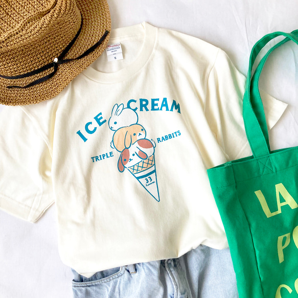【７月下旬発送】うさぎアイスＴシャツ（クリーム）｜動物シリーズ 5枚目の画像