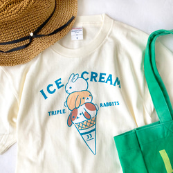 【７月下旬発送】うさぎアイスＴシャツ（クリーム）｜動物シリーズ 4枚目の画像