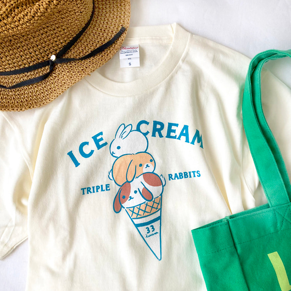 【７月下旬発送】うさぎアイスＴシャツ（クリーム）｜動物シリーズ 4枚目の画像
