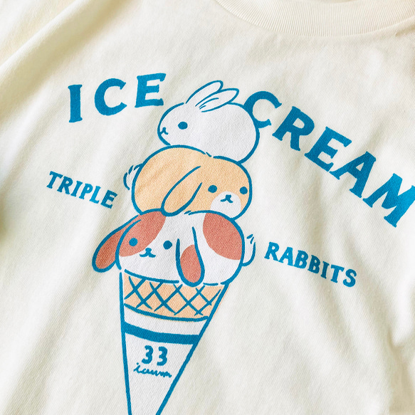 【７月下旬発送】うさぎアイスＴシャツ（クリーム）｜動物シリーズ 7枚目の画像
