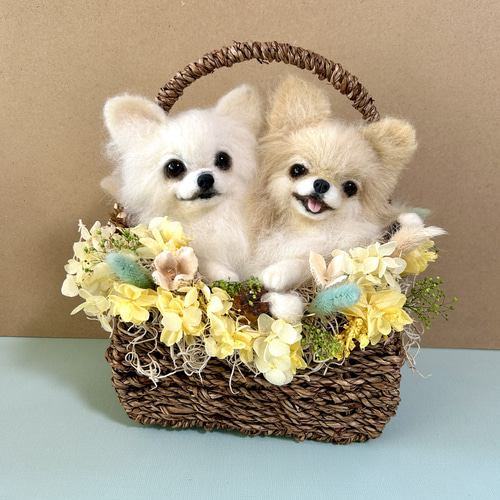 お歳暮ならオンライン 選べる チワワちゃんたちのフラワーバスケット 羊毛フェルト 羊毛フェルト