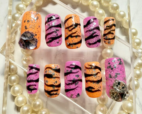 ギャルネイルチップ ネイルチップ ゼブラ柄ネイル ギャルネイル ネイルチップ（つけ