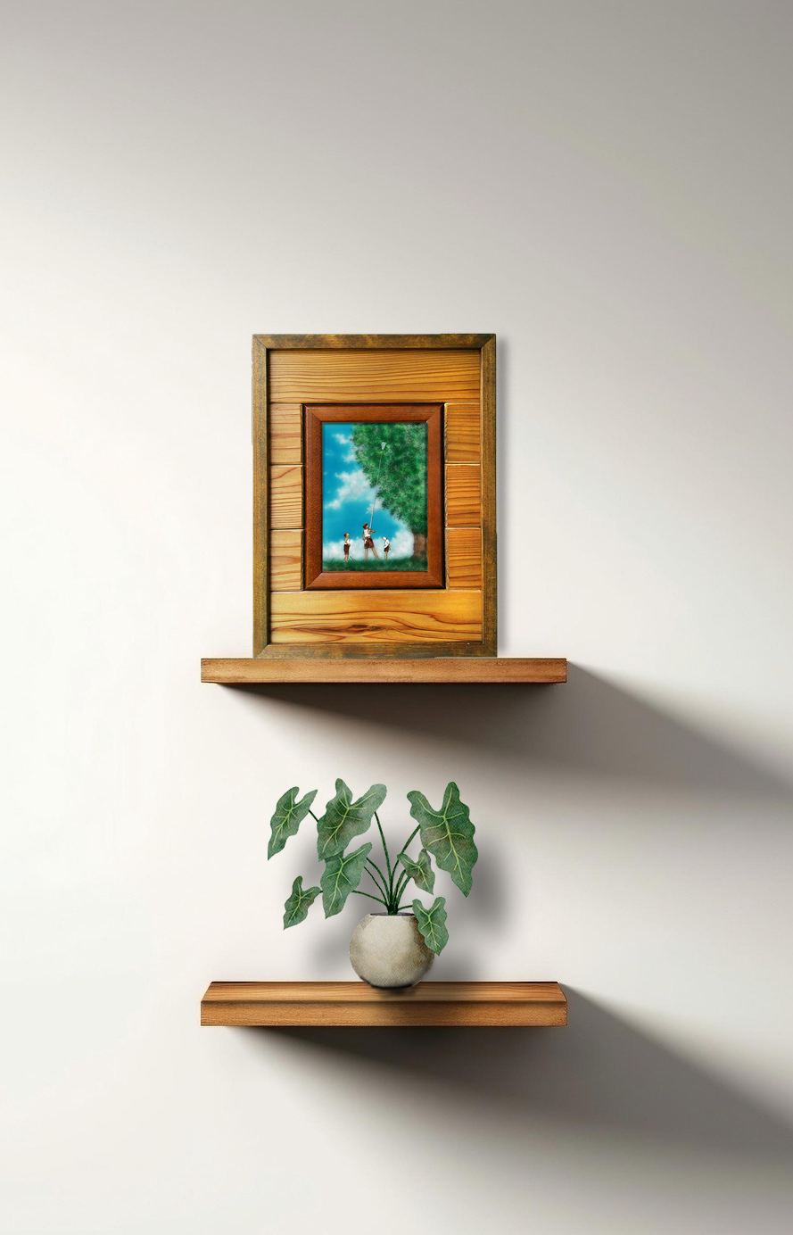 ウッド調額　創作額縁　イラスト　3Dアート　インテリア