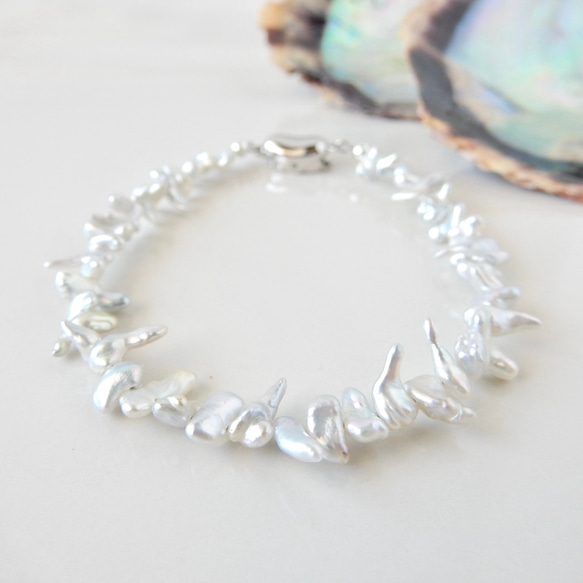 〖稀少/1点限定〗アコヤケシパール（ライトグレー）ブレスレット 【1745】 3枚目の画像