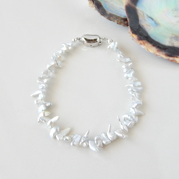 〖稀少/1点限定〗アコヤケシパール（ライトグレー）ブレスレット 【1745】 1枚目の画像