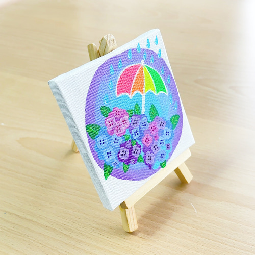 10cm】紫陽花 カラフルな傘 キャンバスアート 原画 カラフル 色の力