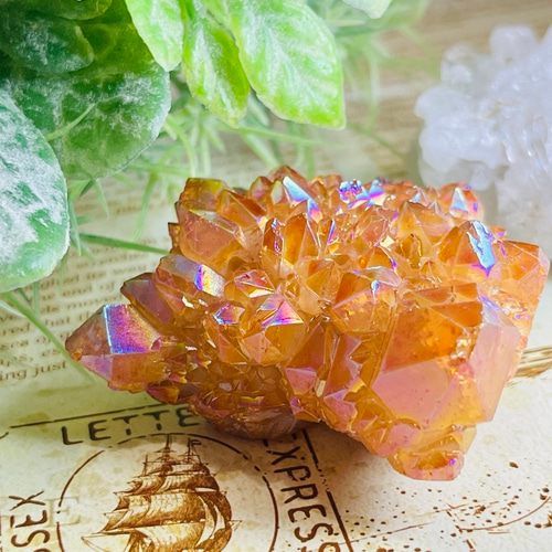 七色の夢໒꒱✨ オレンジ オーラ 水晶 ラフストーン 原石 クラスター