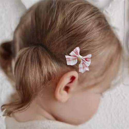 フリルチェックリボン♡ベビーヘアクリップ 赤ちゃんヘアピン ヘア