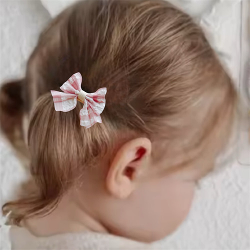 フリルチェックリボン♡ベビーヘアクリップ 赤ちゃんヘアピン ヘア