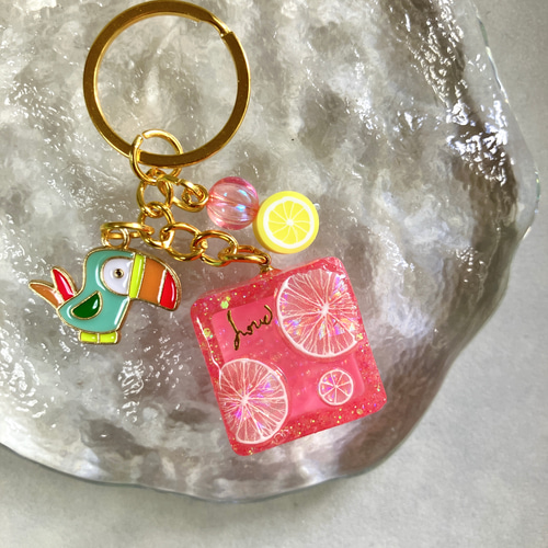 ギフト お揃い ミニキーホルダー トロピカル ビタミンカラー レジン