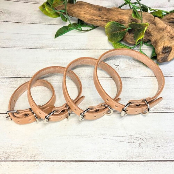 《高級ベンズ革使用》選べるサイズの本革犬・猫用首輪　(15㎜幅)　小型/中型/大型　【ヌメ】 5枚目の画像