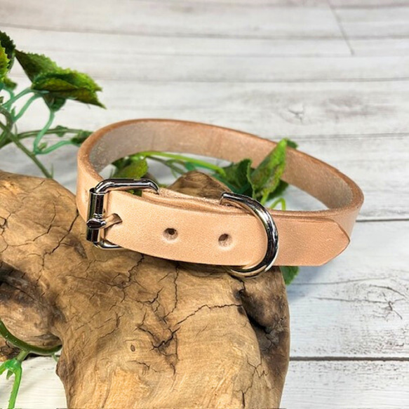 《高級ベンズ革使用》選べるサイズの本革犬・猫用首輪　(15㎜幅)　小型/中型/大型　【ヌメ】 3枚目の画像