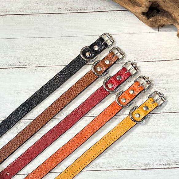 《名前入れ可能！》選べるサイズの本革犬・猫用首輪　(15㎜幅)小型/中型/大型　【ドラーロ】 4枚目の画像