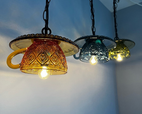 アンティーク調ガラスカップランプ (アンバー系 GA-18) シーリング