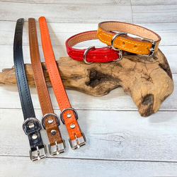 《名前入れ可能！》選べるサイズの本革犬・猫用首輪　(15㎜幅)小型/中型/大型　【ブッテーロ】 1枚目の画像