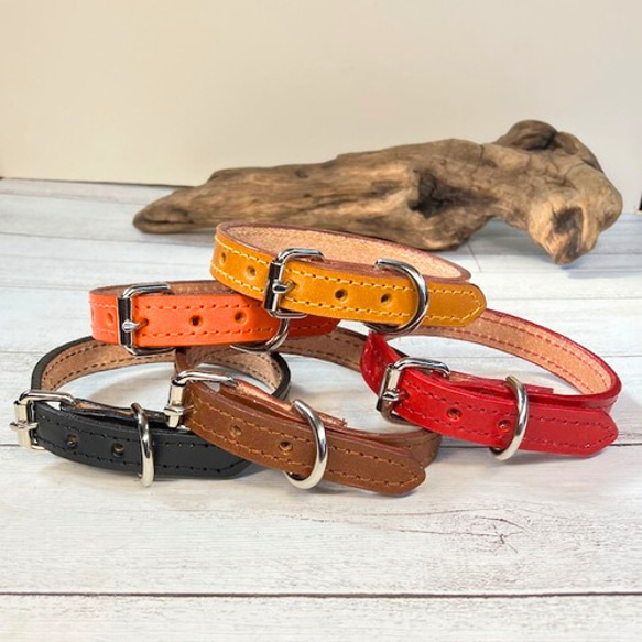 《名前入れ可能！》選べるサイズの本革犬・猫用首輪　(15㎜幅)小型/中型/大型　【ブッテーロ】 2枚目の画像