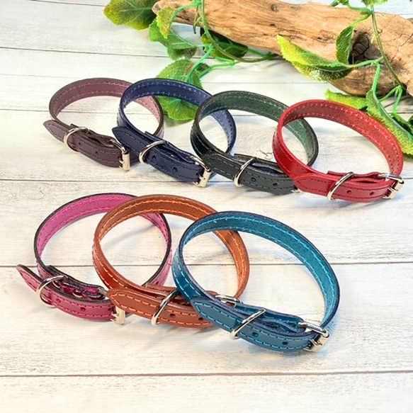 《名前入れ可能！》選べるサイズの本革犬・猫用首輪　(15㎜幅)　小型/中型/大型　【ルガトショルダー】 4枚目の画像