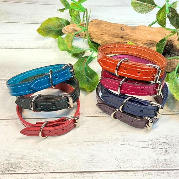 《名前入れ可能！》選べるサイズの本革犬・猫用首輪　(15㎜幅)　小型/中型/大型　【ルガトショルダー】 2枚目の画像
