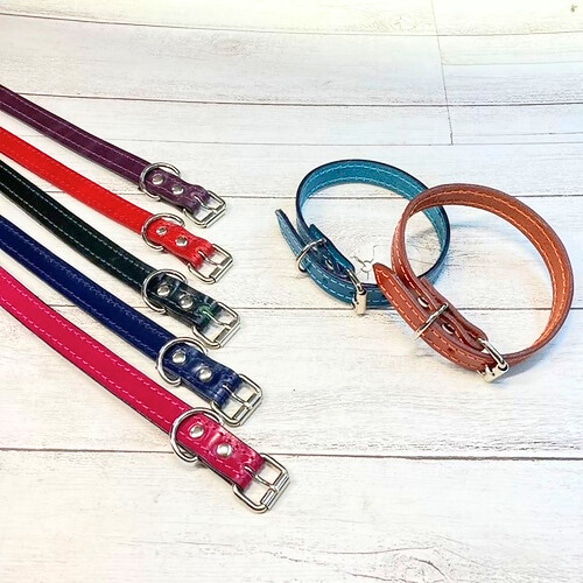 《名前入れ可能！》選べるサイズの本革犬・猫用首輪　(15㎜幅)　小型/中型/大型　【ルガトショルダー】 1枚目の画像