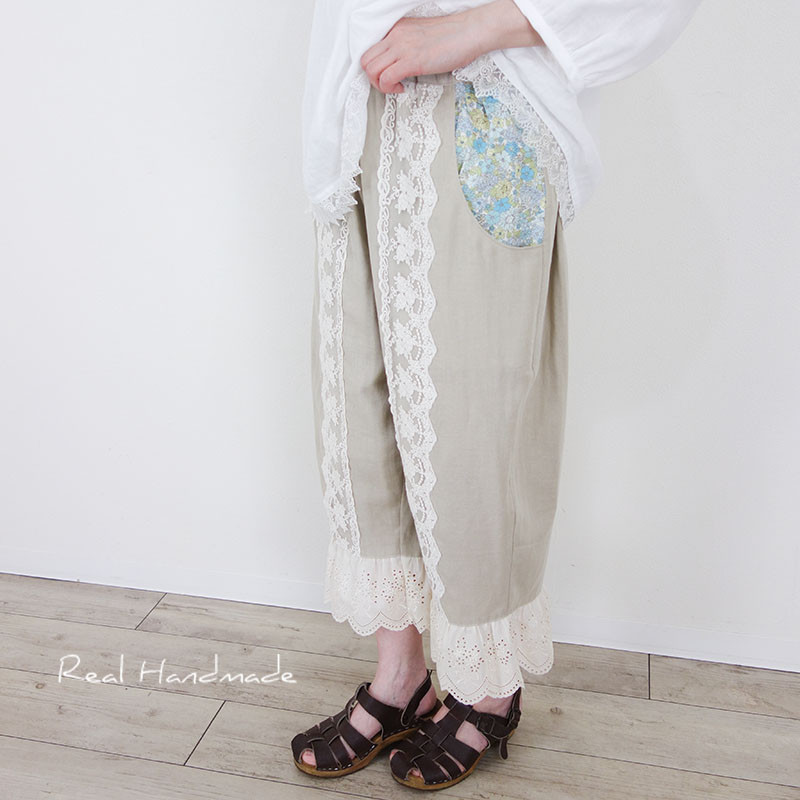[予約販売] 花かさね・チュールレースラインのダブルガーゼパンツ