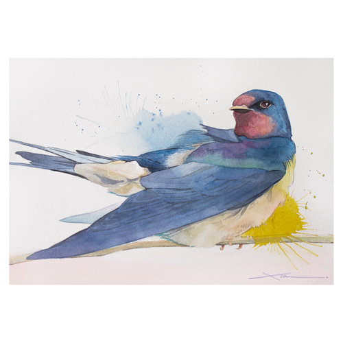 ポストカードプリント 手描きイラスト《 燕 》オリジナル 原画 水彩画